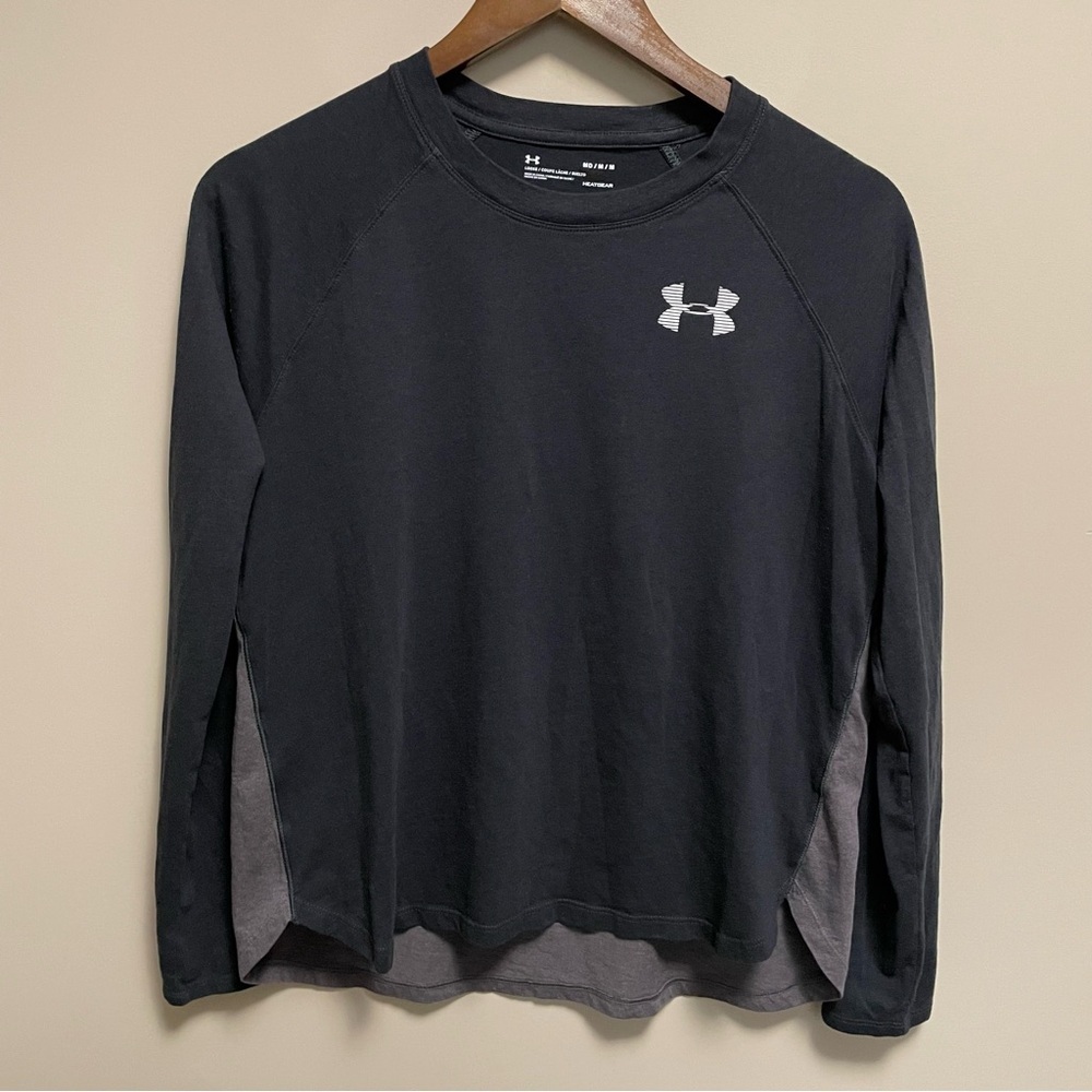 Under Armour Grey & Black Long Sleeve Heat Gear Shirt Women’s Medium